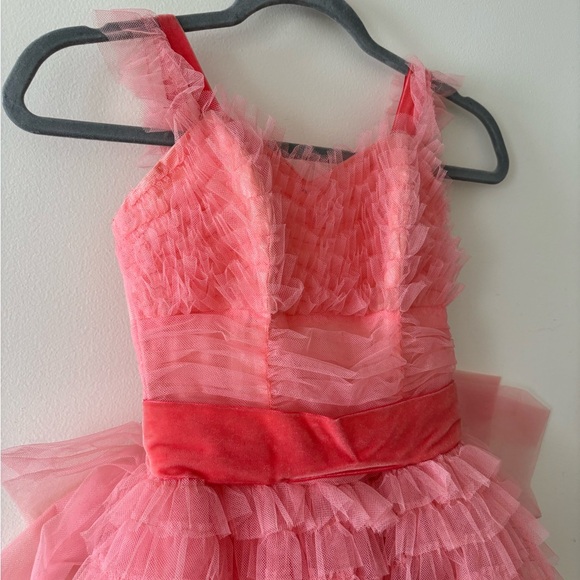 SOLD - 1950s Vintage Layered Mesh Tulle & Velvet Tiered Cupcake Dress Pink Prom - Picture 3 of 11